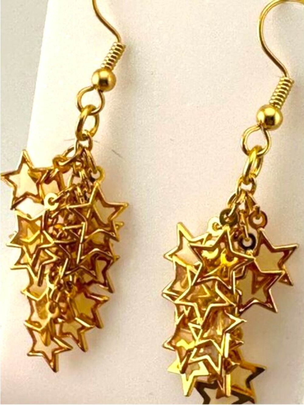 Gold Plated Star Cluster Earrings 2" Drop | Celestial Statement Dangle Handmade